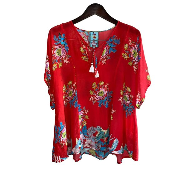 Johnny Was Peonies Georgette Tie-Neck Floral BOHO Top Size Medium - Picture 2 of 9